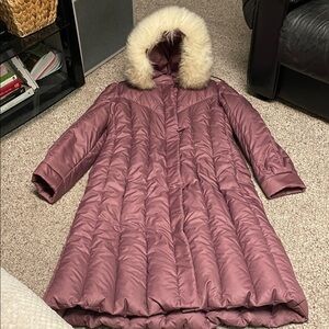Vintage real sherling trimmed mauve down/feather filled Quilted puffer Coat